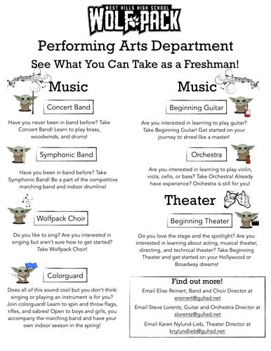 Description of Performing Arts offerings for incoming freshmen.